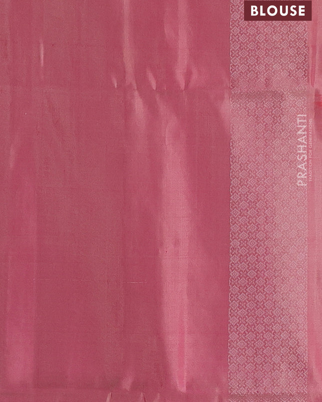 Pure soft silk saree dual shade of pinkish orange and pink shade with allover silver zari woven brocade weaves and zari woven border