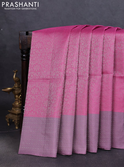 Pure soft silk saree mauve pink and pastel lavender with allover silver zari woven brocade weaves and zari woven border