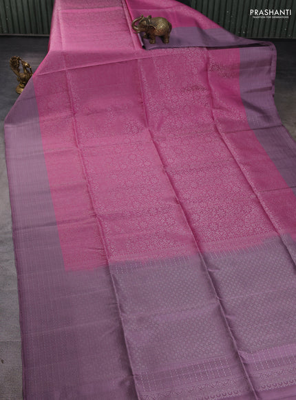 Pure soft silk saree mauve pink and pastel lavender with allover silver zari woven brocade weaves and zari woven border