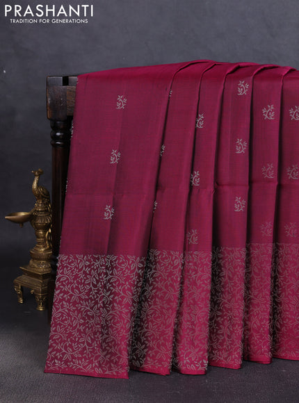 Pure soft silk saree magenta pink with silver zari woven buttas and zari woven border