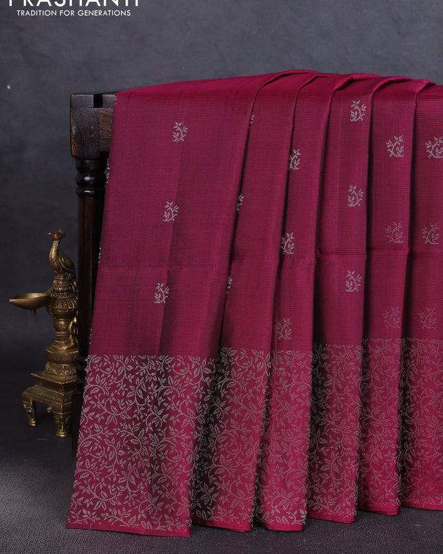 Pure soft silk saree magenta pink with silver zari woven buttas and zari woven border