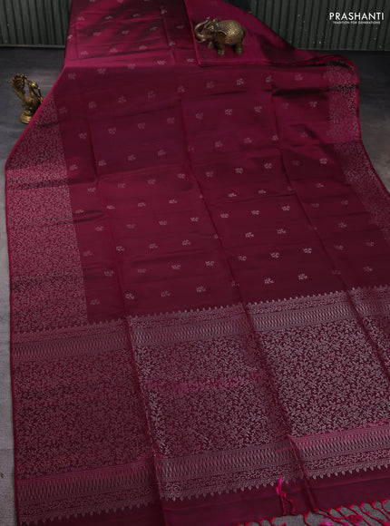 Pure soft silk saree magenta pink with silver zari woven buttas and zari woven border