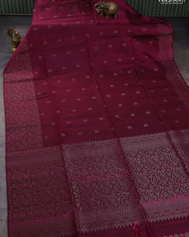 Pure soft silk saree magenta pink with silver zari woven buttas and zari woven border