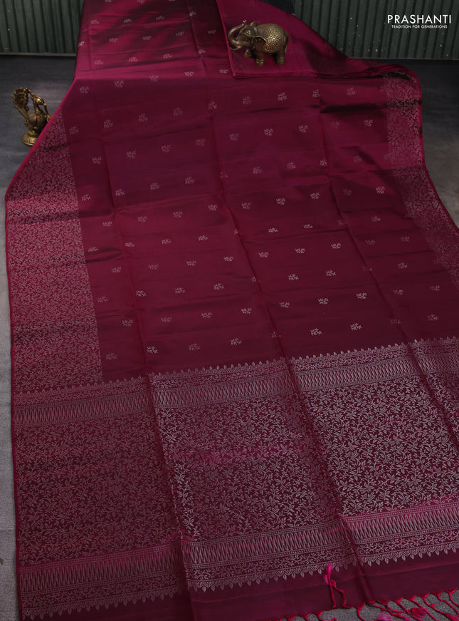 Pure soft silk saree magenta pink with silver zari woven buttas and zari woven border