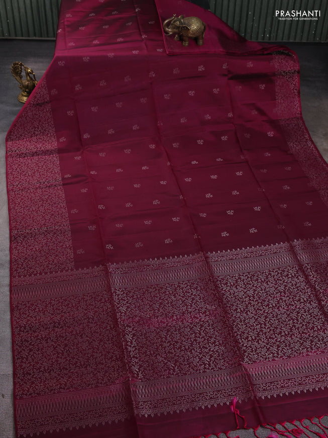 Pure soft silk saree magenta pink with silver zari woven buttas and zari woven border