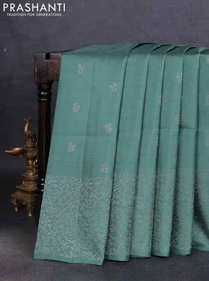 Pure soft silk saree pastel green with silver zari woven buttas and zari woven border