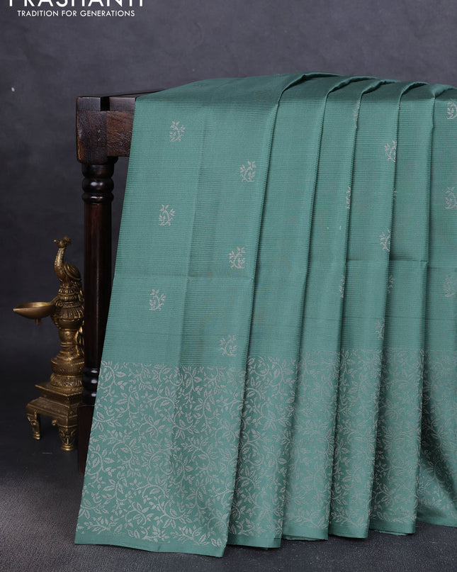 Pure soft silk saree pastel green with silver zari woven buttas and zari woven border