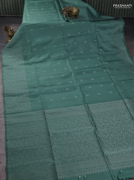 Pure soft silk saree pastel green with silver zari woven buttas and zari woven border