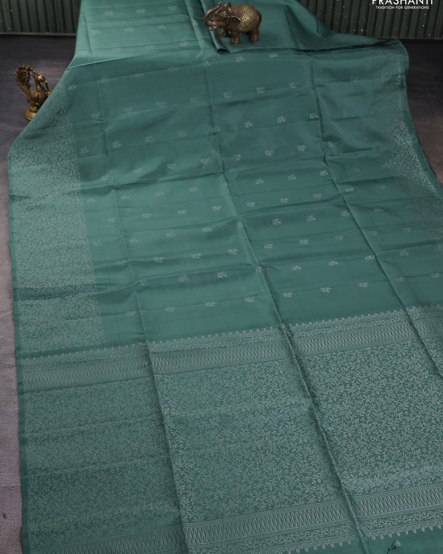 Pure soft silk saree pastel green with silver zari woven buttas and zari woven border