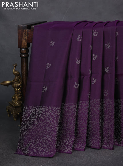 Pure soft silk saree violet with silver zari woven buttas and zari woven border
