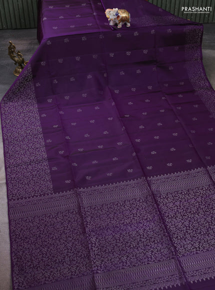 Pure soft silk saree violet with silver zari woven buttas and zari woven border