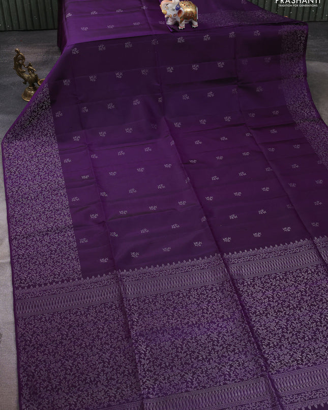 Pure soft silk saree violet with silver zari woven buttas and zari woven border