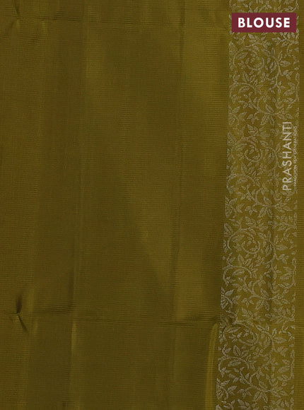 Pure soft silk saree mehendi green with silver zari woven buttas and zari woven border