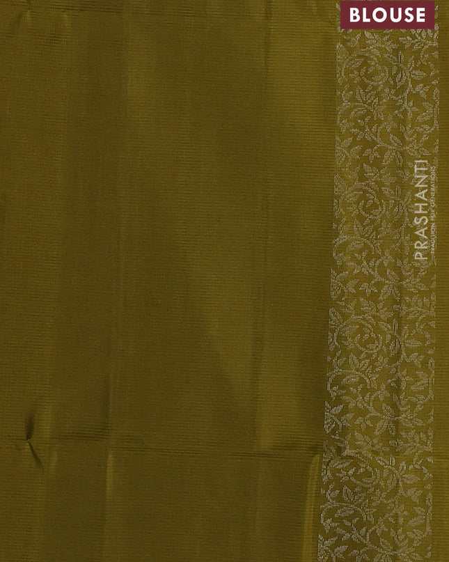 Pure soft silk saree mehendi green with silver zari woven buttas and zari woven border