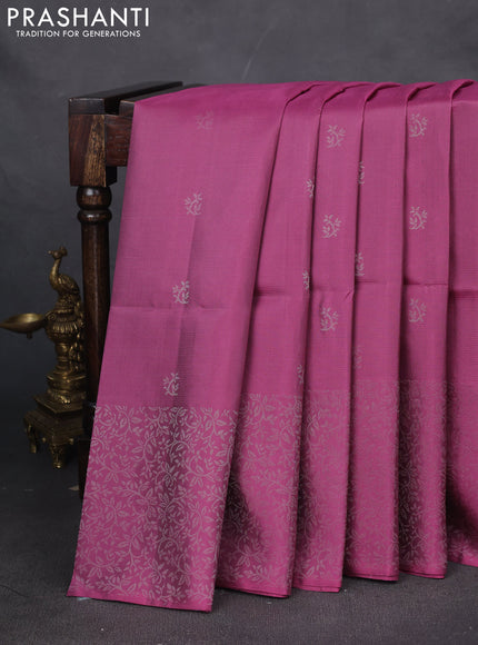Pure soft silk saree mauve pink with silver zari woven buttas and zari woven border