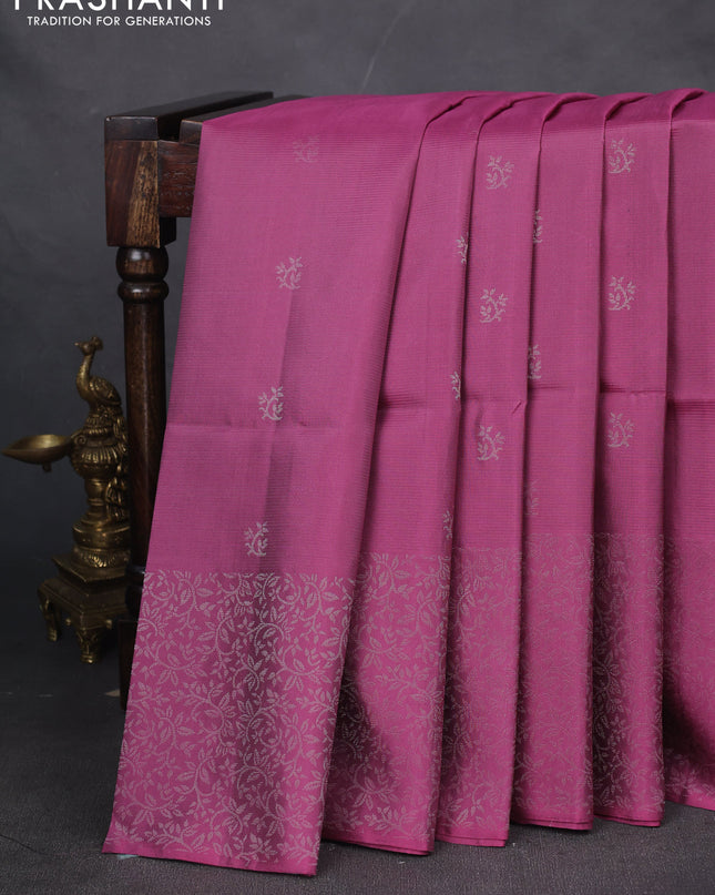 Pure soft silk saree mauve pink with silver zari woven buttas and zari woven border