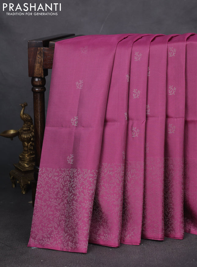 Pure soft silk saree mauve pink with silver zari woven buttas and zari woven border