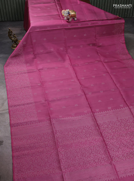 Pure soft silk saree mauve pink with silver zari woven buttas and zari woven border