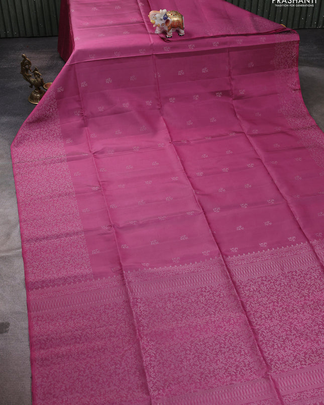 Pure soft silk saree mauve pink with silver zari woven buttas and zari woven border