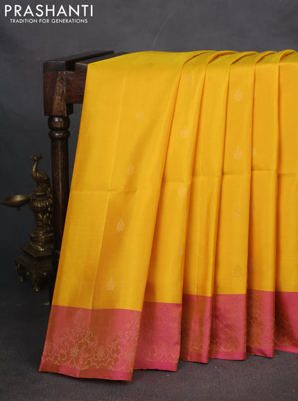 Pure soft silk saree yellow and dual shade of pink with zari woven buttas and zari woven border
