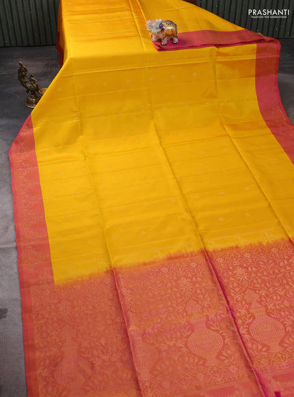 Pure soft silk saree yellow and dual shade of pink with zari woven buttas and zari woven border