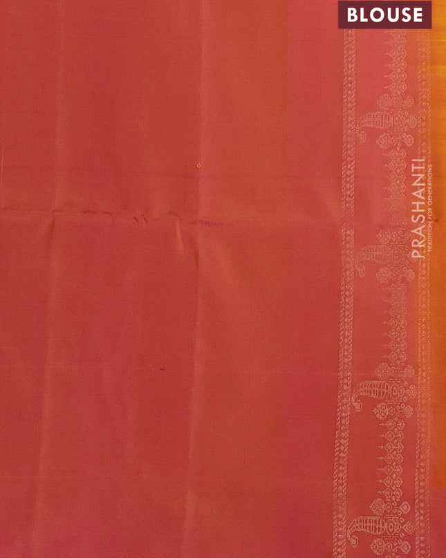 Pure soft silk saree yellow and dual shade of pink with zari woven buttas and zari woven border