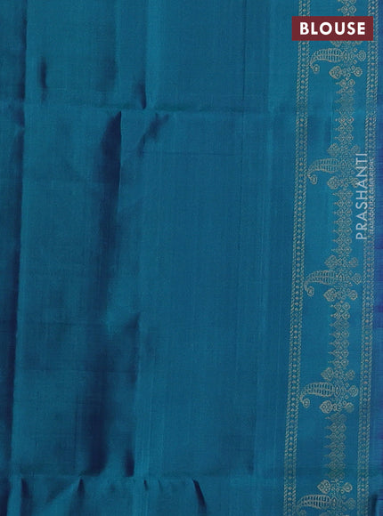 Pure soft silk saree blue and peacock green with zari woven buttas and zari woven border