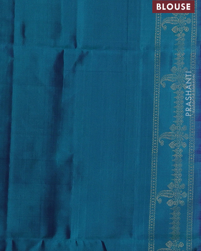 Pure soft silk saree blue and peacock green with zari woven buttas and zari woven border
