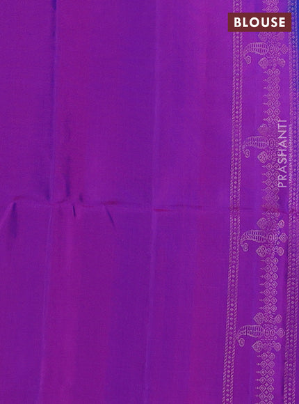 Pure soft silk saree teal blue and purple with zari woven buttas and zari woven border