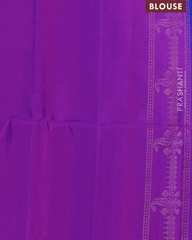 Pure soft silk saree teal blue and purple with zari woven buttas and zari woven border
