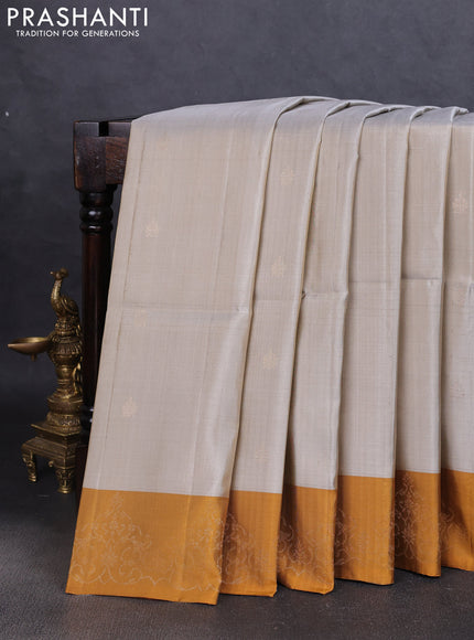 Pure soft silk saree grey and mustard yellow with zari woven buttas and zari woven border