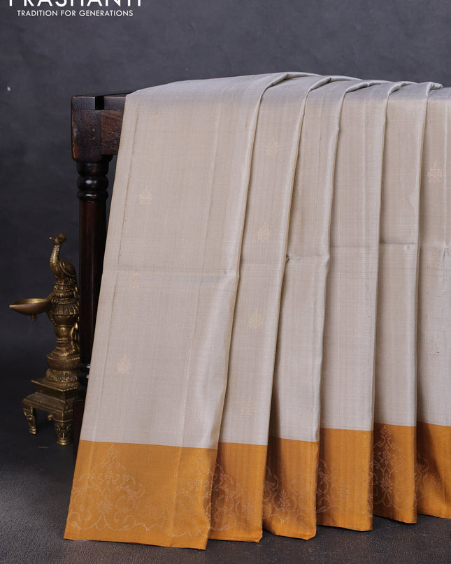 Pure soft silk saree grey and mustard yellow with zari woven buttas and zari woven border