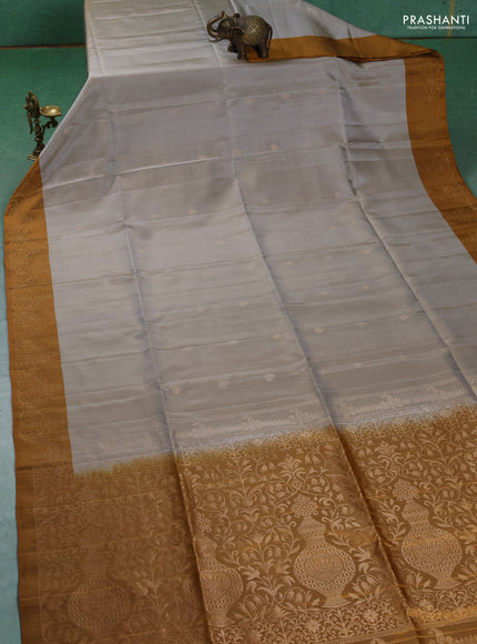 Pure soft silk saree grey and mustard yellow with zari woven buttas and zari woven border