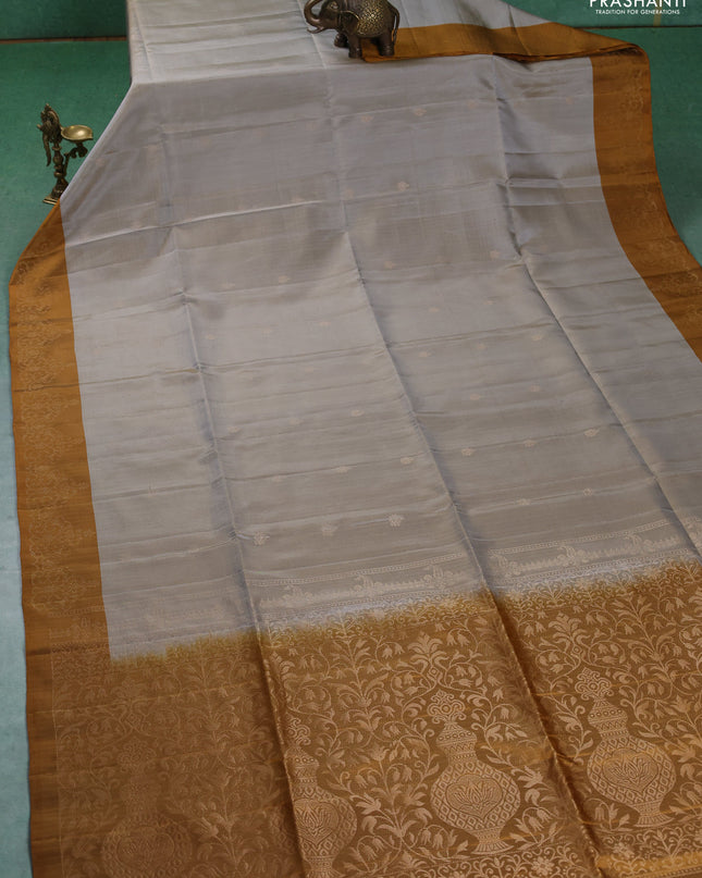 Pure soft silk saree grey and mustard yellow with zari woven buttas and zari woven border