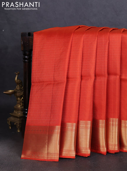 Pure soft silk saree orange with allover zari weaves and zari woven border