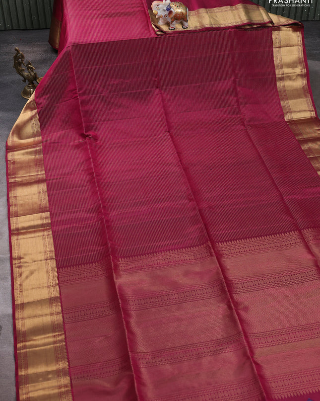 Pure soft silk saree dark magenta pink with allover zari weaves and zari woven border