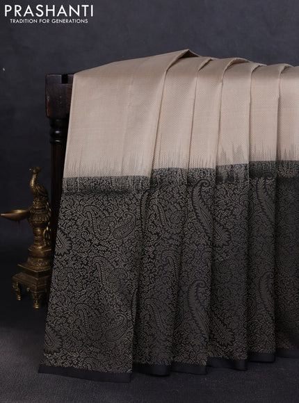 Pure soft silk saree beige and black with allover zari woven brocade weaves and zari woven border