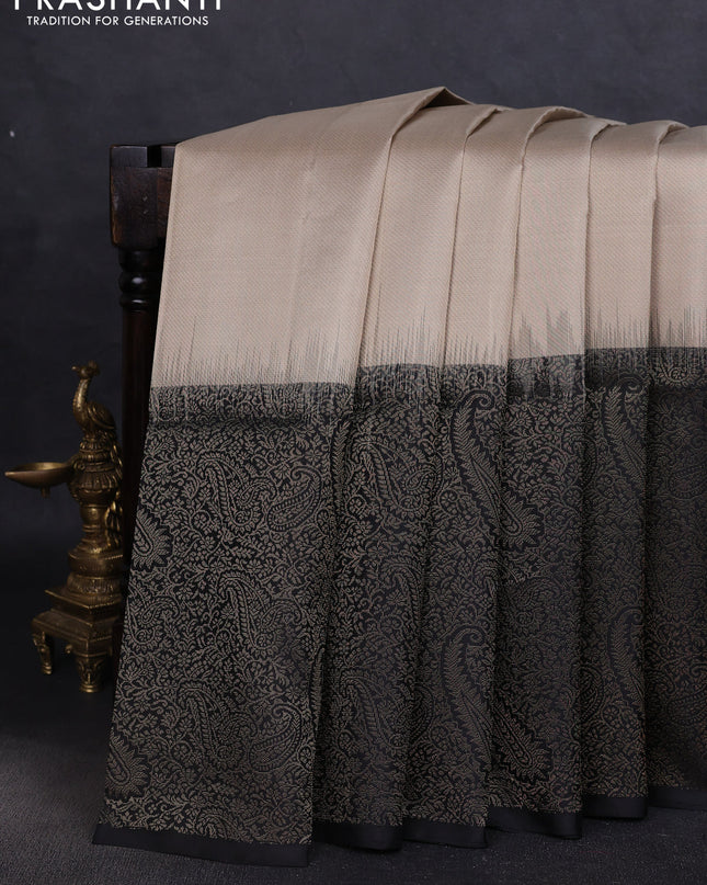 Pure soft silk saree beige and black with allover zari woven brocade weaves and zari woven border
