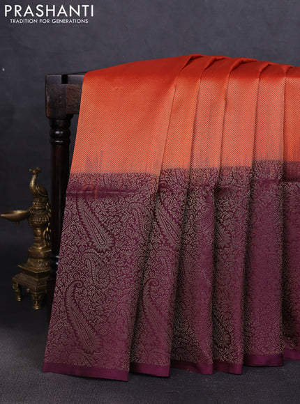 Pure soft silk saree orange and wine shade with allover zari woven brocade weaves and zari woven border