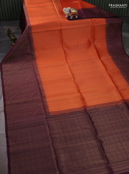Pure soft silk saree orange and wine shade with allover zari woven brocade weaves and zari woven border
