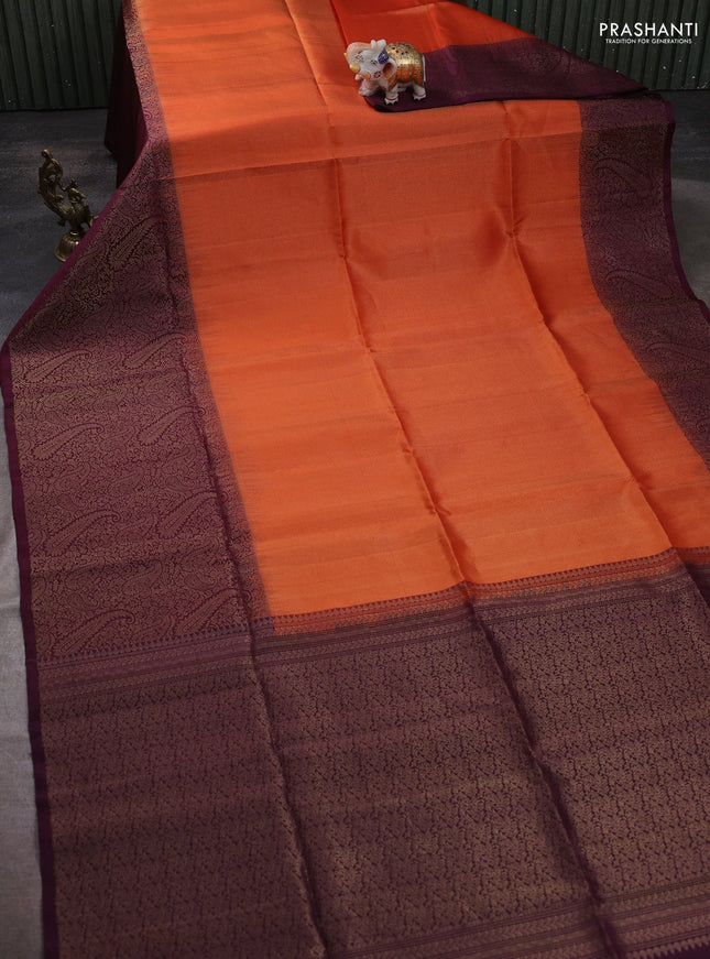 Pure soft silk saree orange and wine shade with allover zari woven brocade weaves and zari woven border