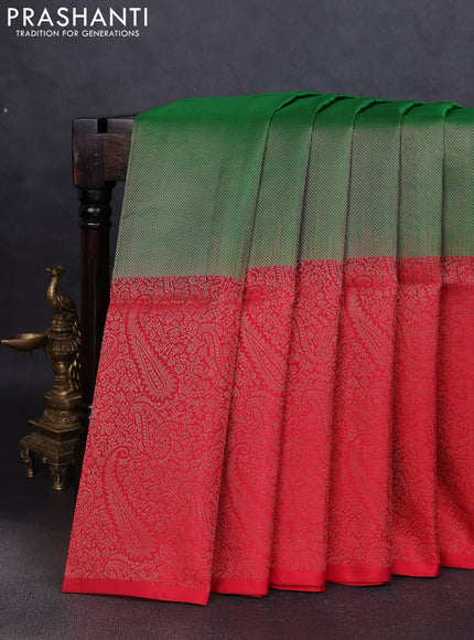 Pure soft silk saree green and red with allover zari woven brocade weaves and zari woven border