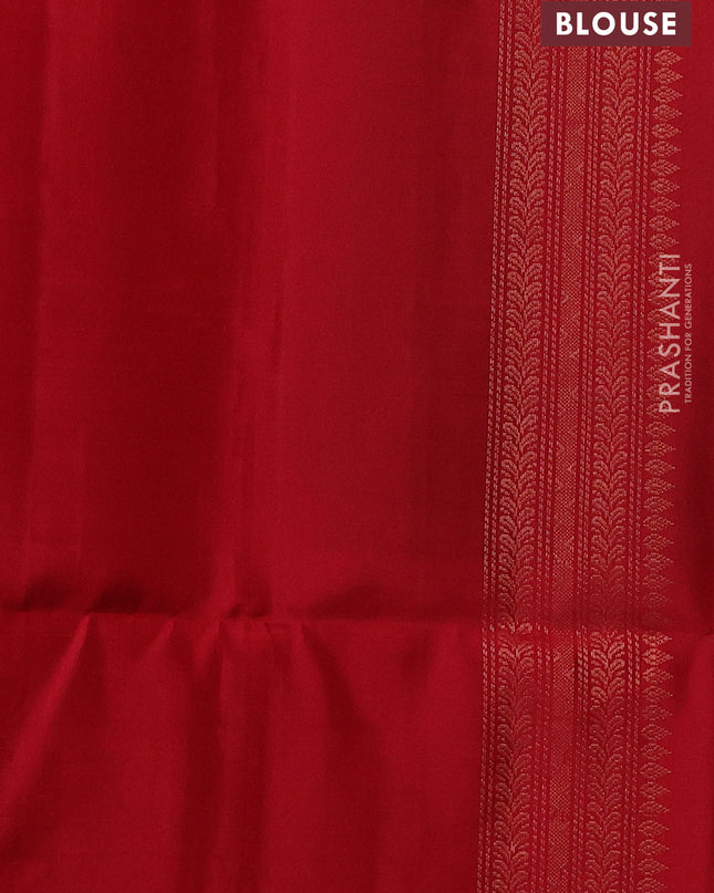 Pure soft silk saree green and red with allover zari woven brocade weaves and zari woven border