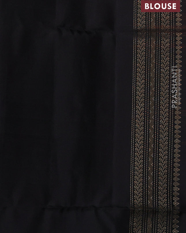 Pure soft silk saree dual shade of pinkish orange and black with allover zari woven brocade weaves and zari woven border