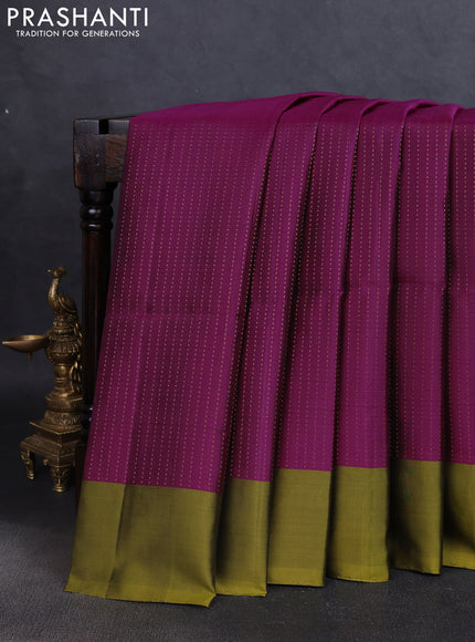 Pure soft silk saree purple and mehendi green with allover zari weaves and simple border