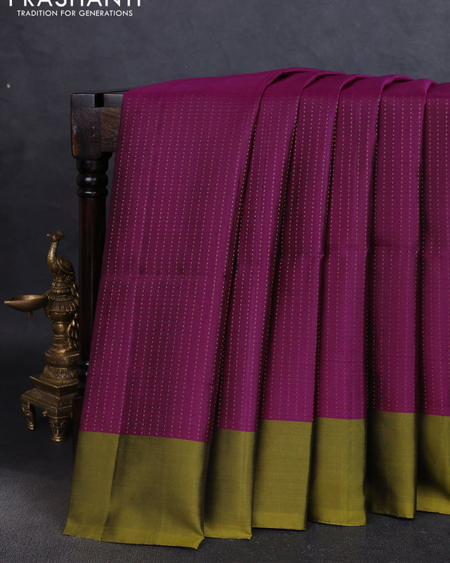 Pure soft silk saree purple and mehendi green with allover zari weaves and simple border