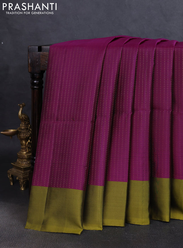 Pure soft silk saree purple and mehendi green with allover zari weaves and simple border