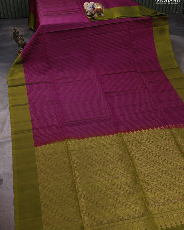 Pure soft silk saree purple and mehendi green with allover zari weaves and simple border