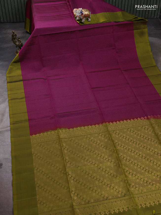 Pure soft silk saree purple and mehendi green with allover zari weaves and simple border