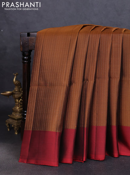 Pure soft silk saree dark mustard and maroon with allover zari weaves and simple border